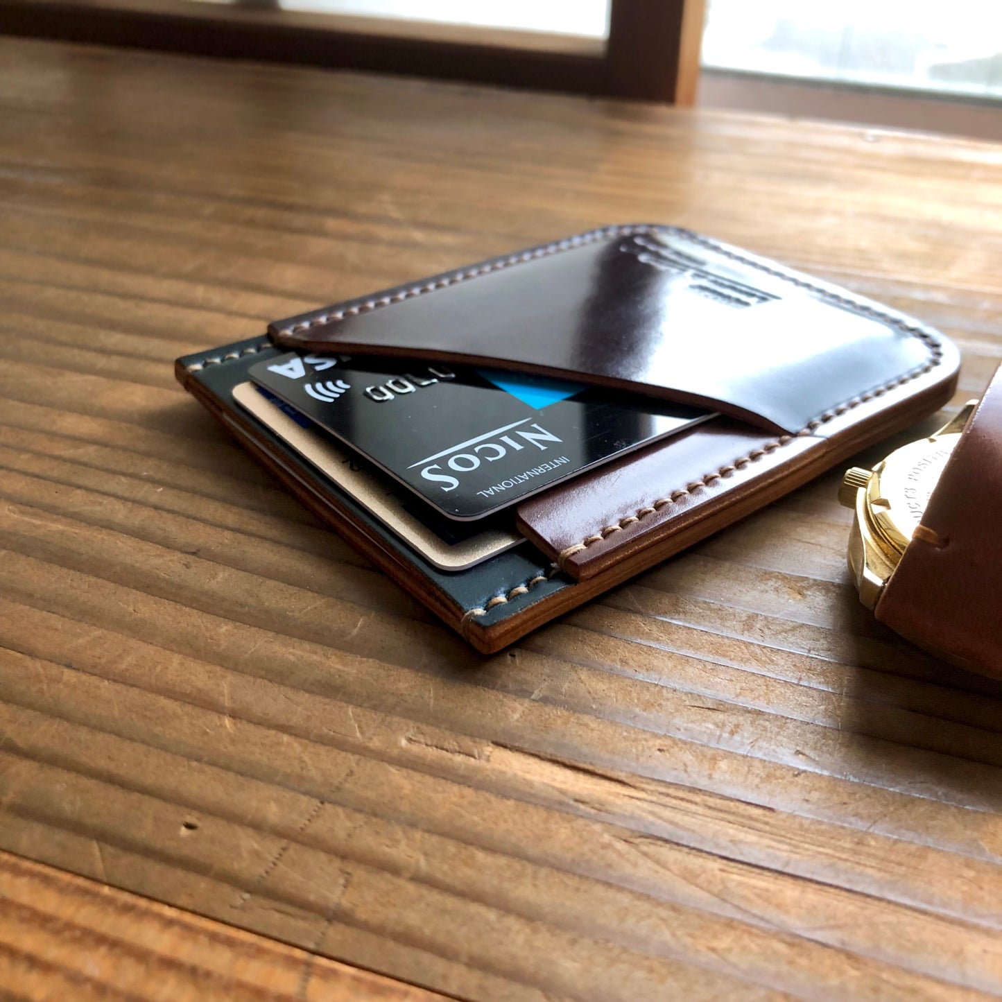 Shell Wallet / Vertical / Single (3-pocket)【Horween】シェルコードバンの縦型のカードホルダー (3ポケット)