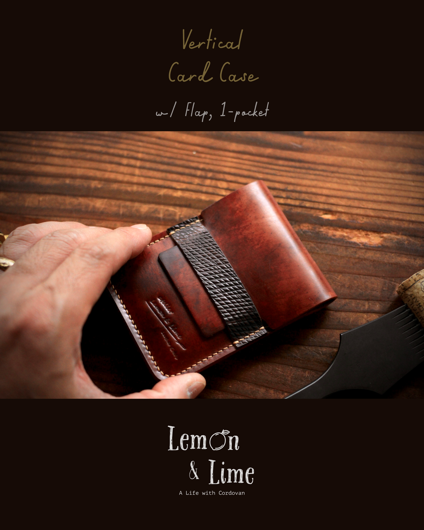 Shell Wallet / Vertical / Vertical Card Case w/ Flap (1-pocket)【Horween】シェルコードバンのフラップ付きの縦型カードケース