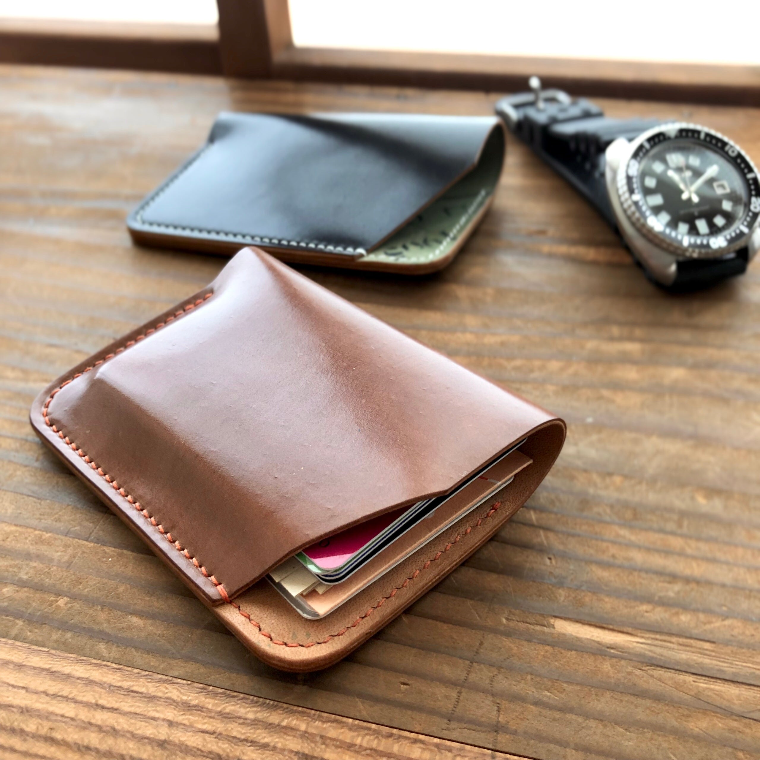 Shell Card Wallet (2-pocket, Vertical +  Horizontal)【Horween】シェルコードバンのカード入れ(2ポケット)